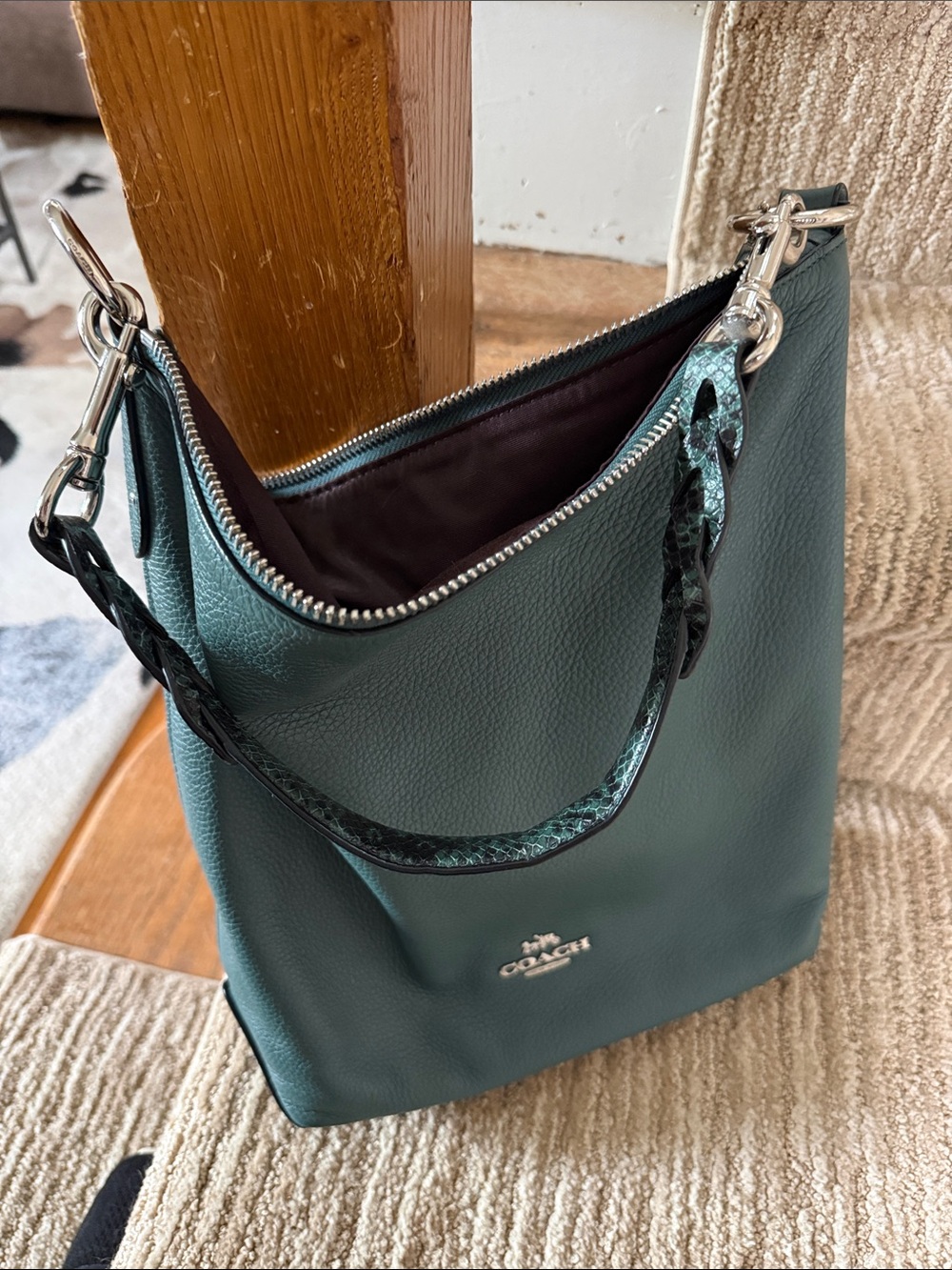 Coach Teal Pebbled Leather Shoulder Hobo - Picture 3 of 6